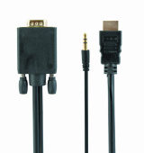 Кабель HDMI->VGA Cablexpert A-HDMI-VGA-03-6, 19M/15M + 3.5Jack, 1.8м, черный, позол.разъемы, пакет