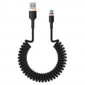 Кабель Olmio SPRING, USB 2.0 - USB Type-C, 1.5м, 3A, черный