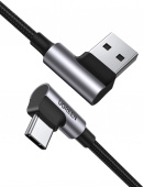 Кабель UGREEN Angled USB 2.0 A to Type C Cable Nickel Plating Aluminum Shell 1m (Black)