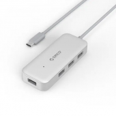 USB Хаб ORICO TC4U-U3-SV-BP <Type-C, USB3.0х4, Cable 30cm,  98,5*39*15,5mm, SILVER>