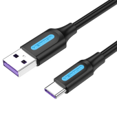 Кабель Vention USB 2.0, A Male to C Male, 5A Cable 0.5м, Black, PVC type. CORBD