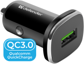 Зарядное устройство автомобильное Defender UCA-91 USB QC3.0 черный