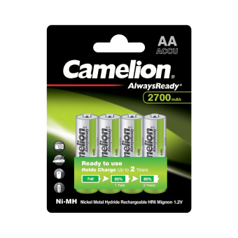 Аккумулятор, никель, металлогидр, Camelion NH-AA2700ARBP4 (4шт) AlwaysReady Rechargeable
