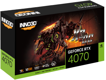 Видеокарта Inno3D GeForce RTX4070 X3 OC, 12G GDDR6X 192-bit HDMI 3xDP N40703-126XX-185252L