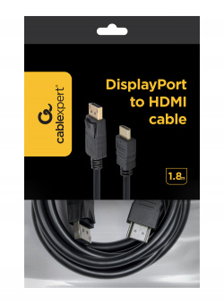 Кабель DisplayPort->HDMI Cablexpert CC-DP-HDMI-6, 1,8м, 20M/19M, черный, экран, пакет