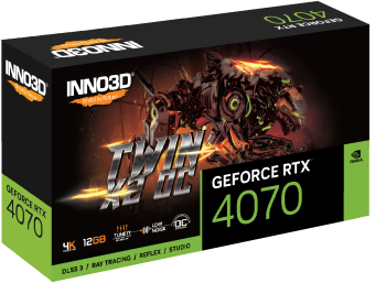 Видеокарта Inno3D GeForce RTX4070 Twin X2 OC, 12G GDDR6X 192-bit HDMI 3xDP N40702-126XX-185252N