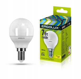 Эл. лампа светодиодная Ergolux LED-G45-7W-E14-3K, Тёплый от магазина Даглет