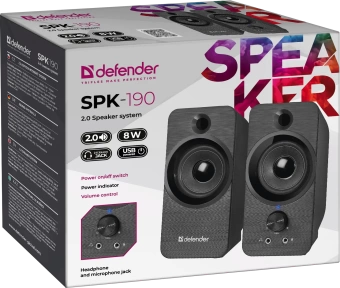Компактная акустика 2.0 Defender SPK-190 черный, 8 Вт, питание от USB