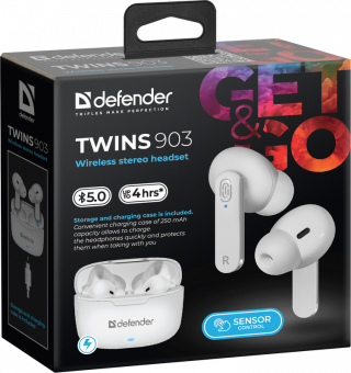 Беспроводная гарнитура Defender Twins 903 белый,TWS, Bluetooth, НОВИНКА!