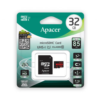 Карта памяти MicroSDHC 32GB Apacer AP32GMCSH10U5-R с адаптером SD