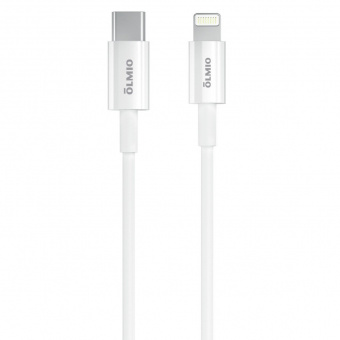 Кабель Olmio, USB 2.0 - lightning, 1м, 3A, белый