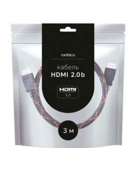 Кабель для видео Rombica ZX30B HDMI to HDMI, 2.0b, 3 м., черный