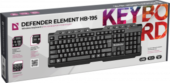 Клавиатура беспроводная Defender Element HB-195 USB (Черный), USB, ENG/RUS,стандарт