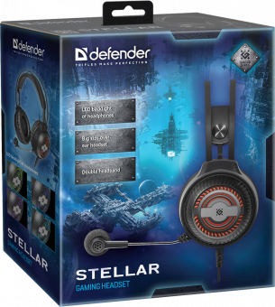Игровая гарнитура стерео Defender Stellar черный, провод 2.2 м, НОВИНКА!