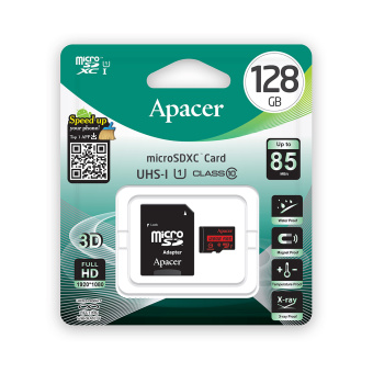 Карта памяти 128Гб - Apacer AP128GMCSX10U5-R 128GB + адаптер