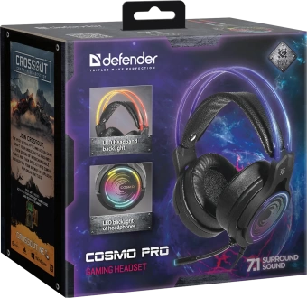 Наушники-гарнитура игровые Defender Cosmo PRO объемный звук 7.1, RGB, черный