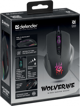 Мышь проводная игровая оптическая Defender Wolverine GM-700L RGB,7кнопок,12800dpi, НОВИНКА!