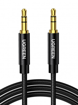 Аудиокабель UGREEN AV112 3.5mm Male to 3.5mm Male Cable Gold Plated Metal Case with Braid, 2m, Black, 50363