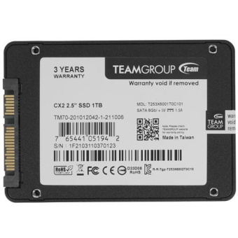 Твердотельный накопитель 1000GB SSD TeamGroup CX2  2.5” SATA3 R540Mb/s, W490MB/s T253X6001T0C101