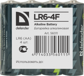                     Элемент питания LR6 AA Defender Alkaline LR6-4F - 4штуки в пленке