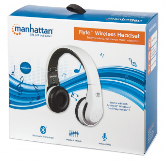 Наушники с микрофоном БЕСПРОВОДНЫЕ Manhattan Flyte, 88 дБ, 20 - 20000 Гц, 50 Ом, Bluetooth,     