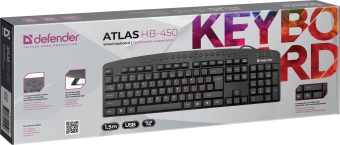 Клавиатура проводная Defender Atlas HB-450 RU/ENG,черный,мультимедиа 124 кн., НОВИНКА!