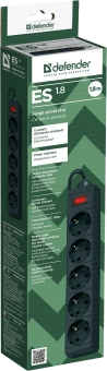 Сетевой фильтр Defender DFS 151 - 1,8 М, 6 розеток, черный