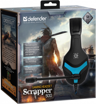 Наушники с микрофоном Defender Scrapper 500 синий + черный