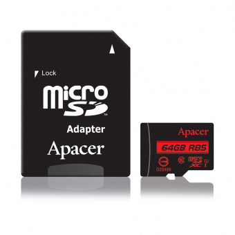 Карта памяти MicroSDXC 64GB Apacer AP64GMCSX10U5-R с адаптером SD